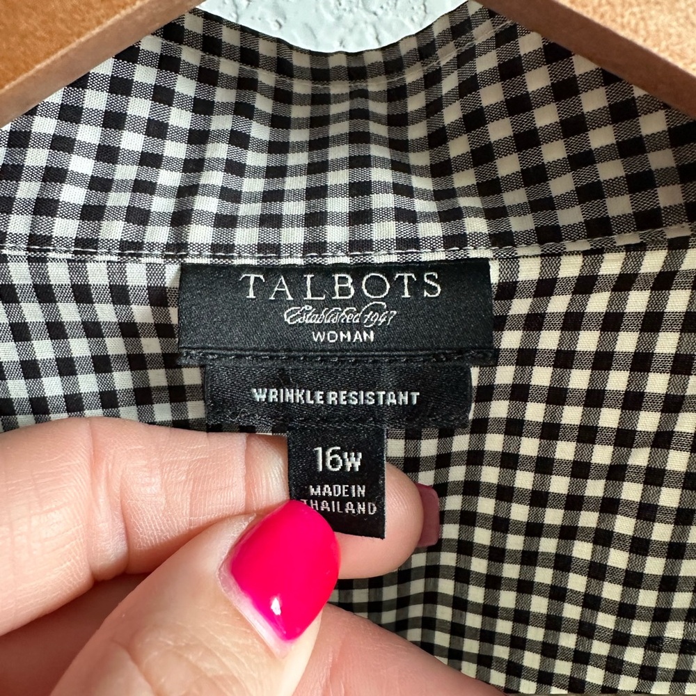 Talbots Black White Gingham Button Down Sleeveles… - image 4